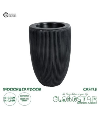 GloboStar® Artificial Garden CASTLE 20793 Διακοσμητικό Πολυεστερικό Τσιμεντένιο Κασπώ Γλάστρα - Flower Pot Μαύρο Φ35 x Υ54cm
